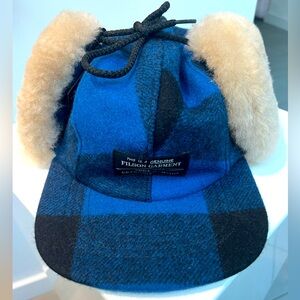 Filson buffalo plaid and sheep shearling cap
